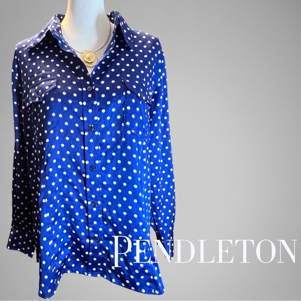 PENDLETON WOMANS NWOT POLKA DOT LONG SLEEVE SILKY BLOUSE SZ 14